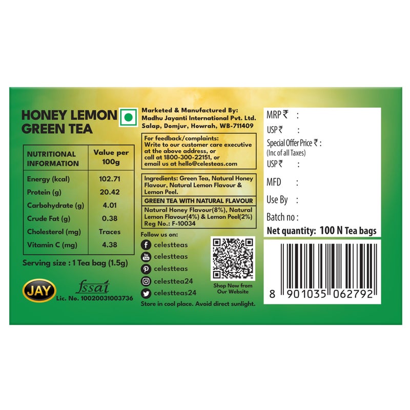 Celest Green Tea 100 Bags - Lemon & Honey | Green Tea - Image 5