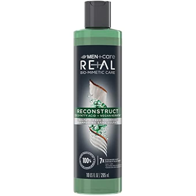 DOVE MEN + CARE Real Bio-Mimetic Care Shampoo For Damaged Hair Reconstruct Sulfate-Free Shampoo With Coco Fatty Acid + Vegan Keratin 10oz