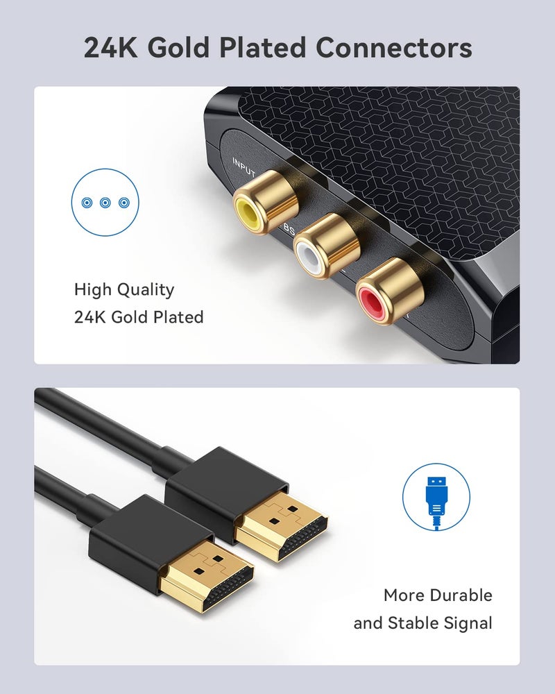 WENTER AV to HDMI Converter, 1080P RCA Composite to HDMI Adapter, Mini Analog CVBS Audio Video Adapter Supports PAL/NTSC for Smart TV VCR/VHS/Xbox/PS3/STB/N64/Wii/TV/PC/Blue-Ray DVD Players - Image 5