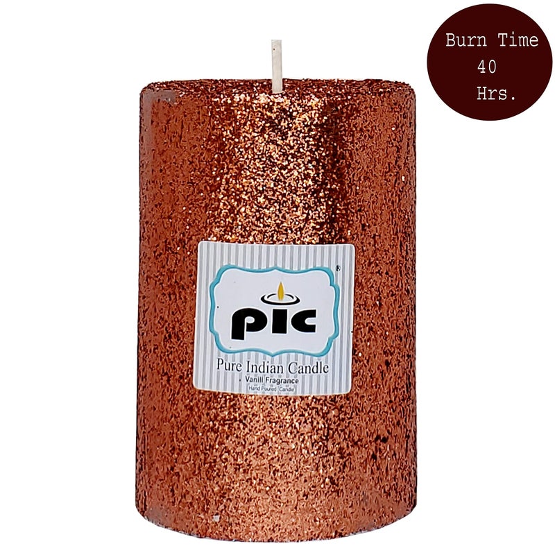 PIC Pure Indian Candle Handmade Vaniila Scented Decorative Copper Glitter Pillar Candle (Pack of 2) PICGPC32323 - Image 3