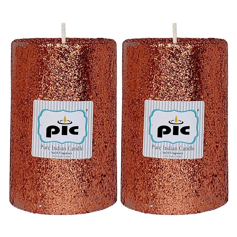 PIC Pure Indian Candle Handmade Vaniila Scented Decorative Copper Glitter Pillar Candle (Pack of 2) PICGPC32323 - Image 1