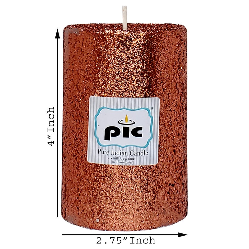 PIC Pure Indian Candle Handmade Vaniila Scented Decorative Copper Glitter Pillar Candle (Pack of 2) PICGPC32323 - Image 2