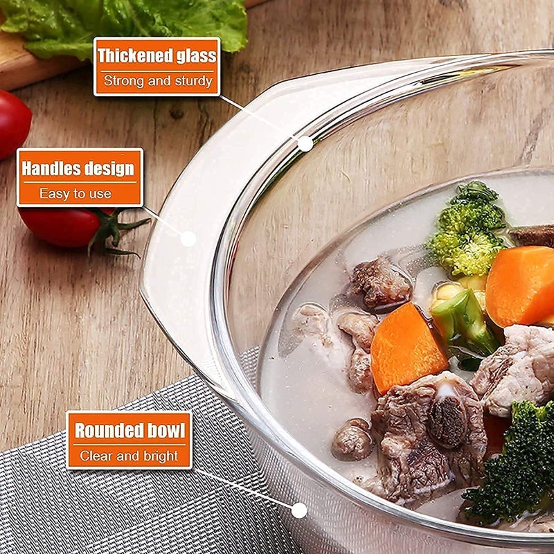 Kosh طاجن زجاجي بوروسيليكات عميق دائري آمن للاستخدام في الفرن والميكروويف مع غطاء زجاجي (1500 مل - عبوة من 3) - Image 3