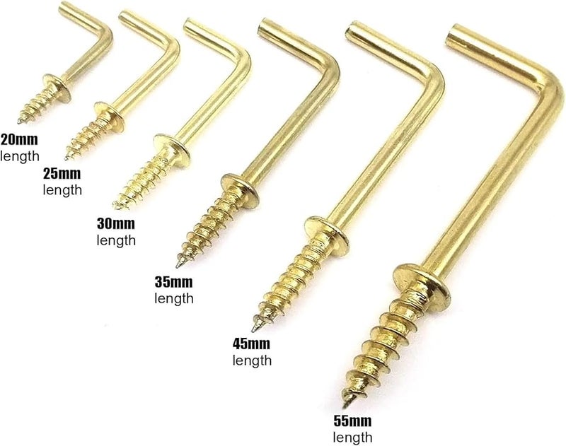 خطافات على شكل حرف L 200 قطعة خطاف حلزوني ذهبي بطول 20 مم - Image 3