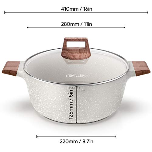 ITSMILLERS Nonstick Die Casting Stock Pot,6Qt Elegant Aluminum Ceramic Casserole with Lid, Induction Bottom - Image 5