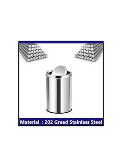 VINSTAR 30 Ltr Stainless Steel Round Swing Top Lid Trash Bin WITH Removable lid Round Shape Silver Color (10” x 24”)  - Image 3