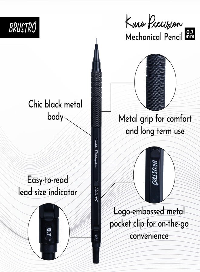 BRUSTRO Kuro Precision Mechanical Pencil | Tip Size - 0.7mm With 20 - HB and 20-2B leads, 3 Eraser Refills| Ideal For Writing, Sketching, Drawing, Mandala Arts and Fine Art Students - Image 3