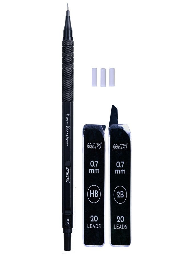 BRUSTRO Kuro Precision Mechanical Pencil | Tip Size - 0.7mm With 20 - HB and 20-2B leads, 3 Eraser Refills| Ideal For Writing, Sketching, Drawing, Mandala Arts and Fine Art Students - Image 2