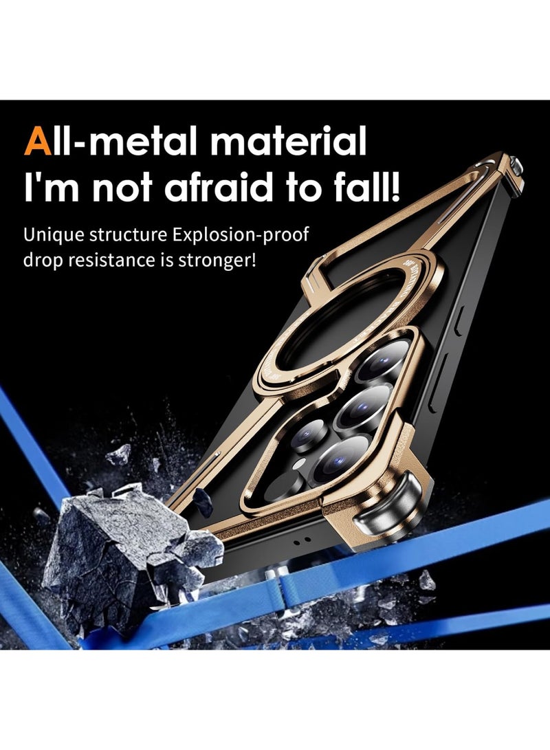 Adando Metal Case for Samsung Galaxy S26 Ultra Case with Ring Stand [Compatible with MagSafe] Mil-Drop Protection Shockproof Slim Frameless Cover for S26 Ultra (Gold) - Image 5