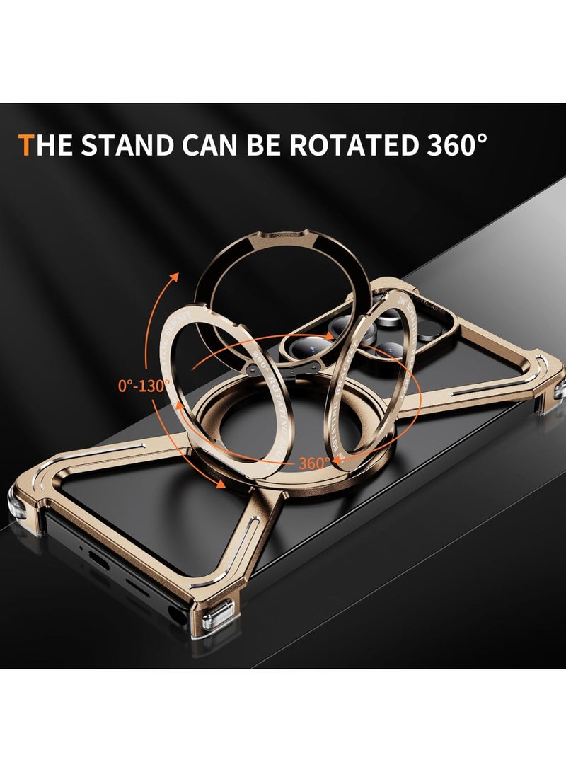 Adando Metal Case for Samsung Galaxy S26 Ultra Case with Ring Stand [Compatible with MagSafe] Mil-Drop Protection Shockproof Slim Frameless Cover for S26 Ultra (Gold) - Image 2
