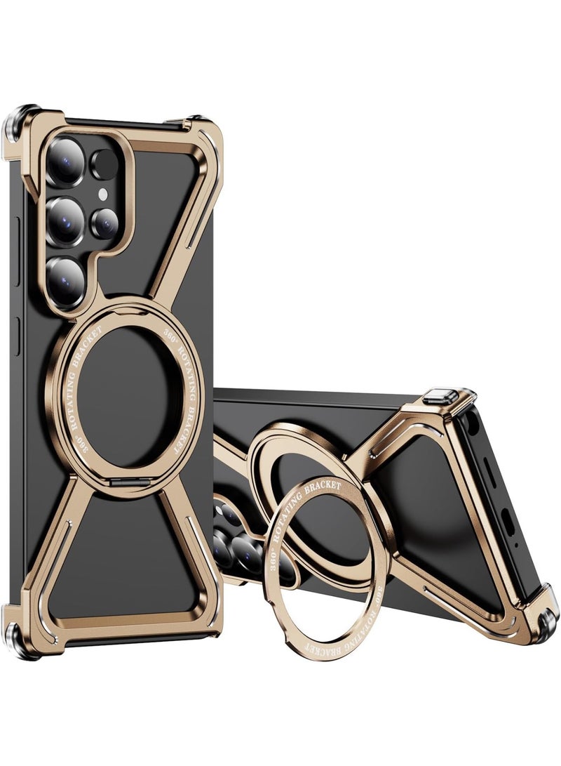 Adando Metal Case for Samsung Galaxy S26 Ultra Case with Ring Stand [Compatible with MagSafe] Mil-Drop Protection Shockproof Slim Frameless Cover for S26 Ultra (Gold) - Image 1