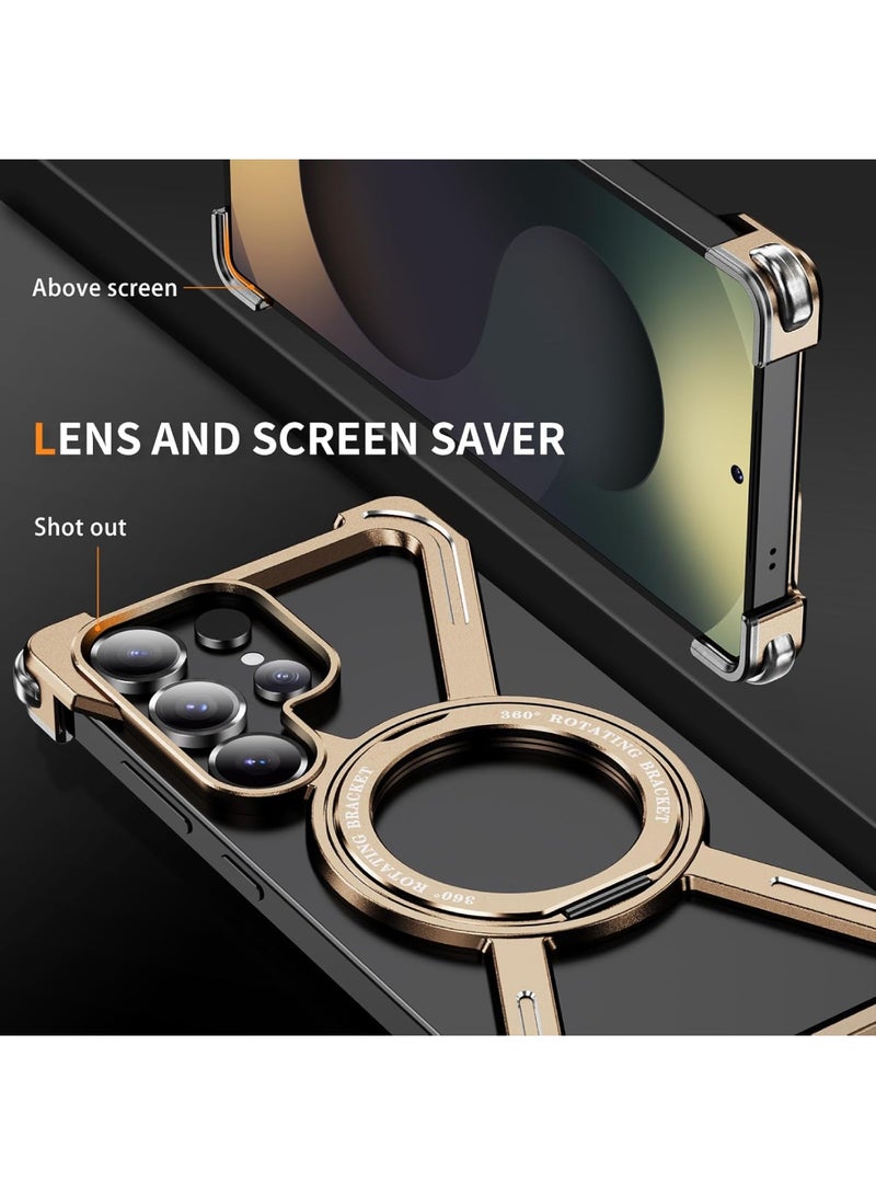 Adando Metal Case for Samsung Galaxy S26 Ultra Case with Ring Stand [Compatible with MagSafe] Mil-Drop Protection Shockproof Slim Frameless Cover for S26 Ultra (Gold) - Image 4