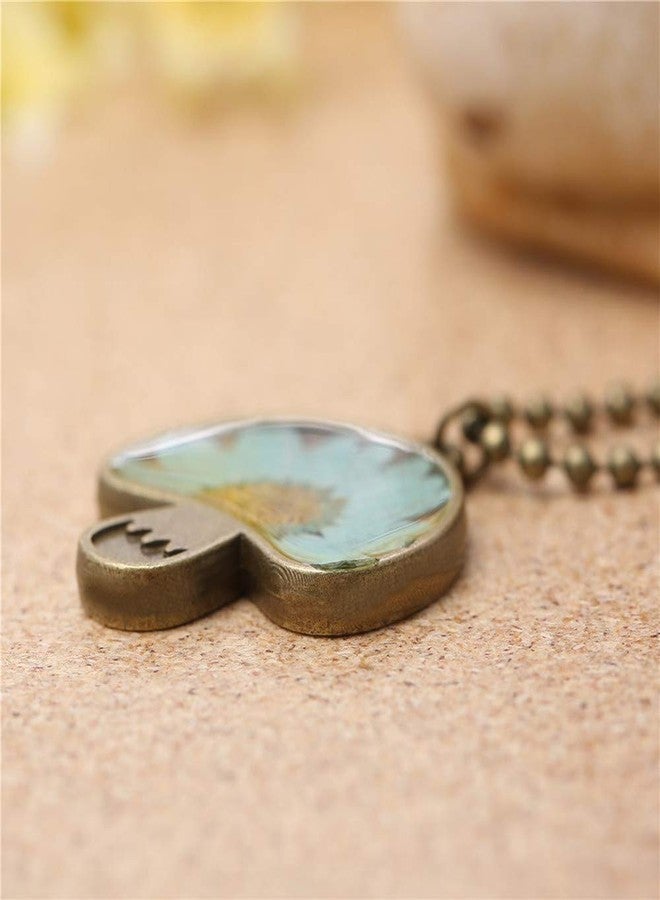 QIAN0813 Cute Natural Real Sunflower Long Chain Vintage Bead Chain Mushroom Shaped Dried Flower Pendant Necklace For Best Friend Gift - Image 4