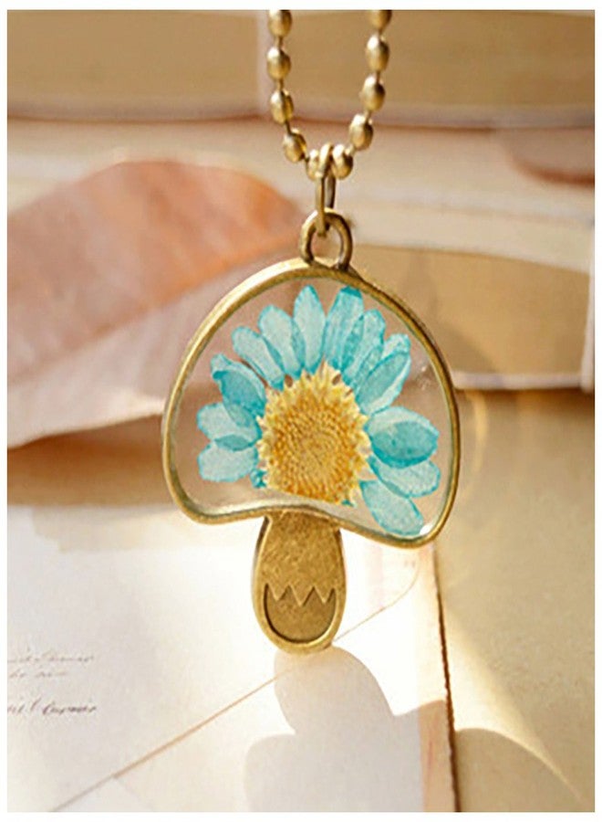 QIAN0813 Cute Natural Real Sunflower Long Chain Vintage Bead Chain Mushroom Shaped Dried Flower Pendant Necklace For Best Friend Gift - Image 2