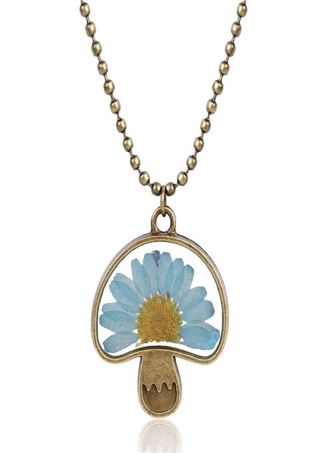 QIAN0813 Cute Natural Real Sunflower Long Chain Vintage Bead Chain Mushroom Shaped Dried Flower Pendant Necklace For Best Friend Gift - Image 1