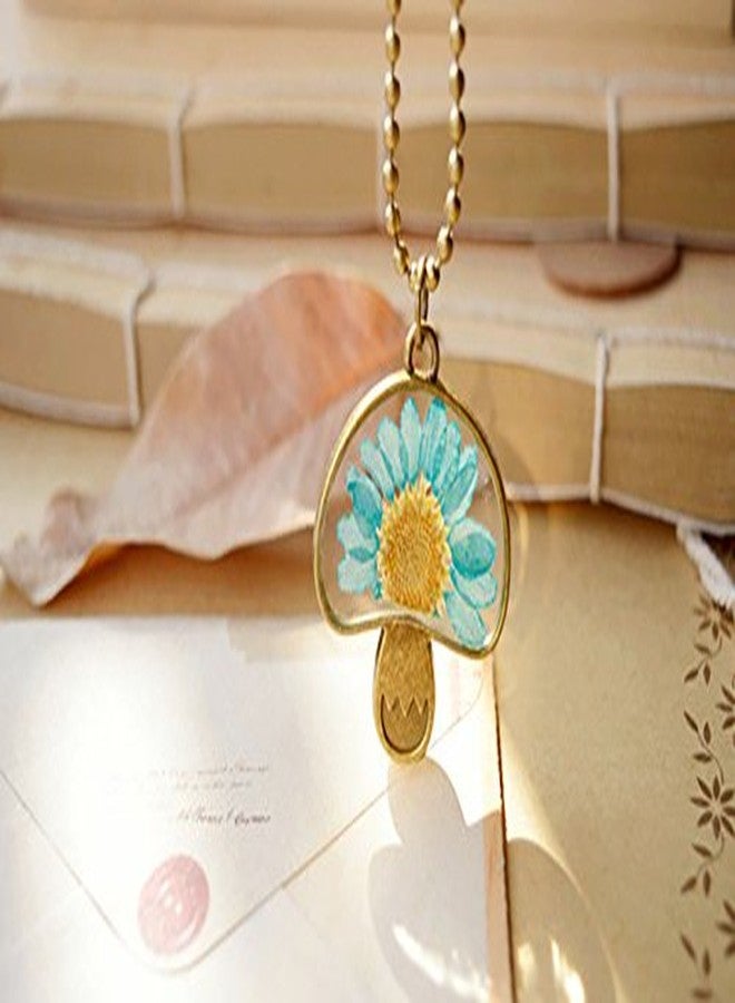 QIAN0813 Cute Natural Real Sunflower Long Chain Vintage Bead Chain Mushroom Shaped Dried Flower Pendant Necklace For Best Friend Gift - Image 5