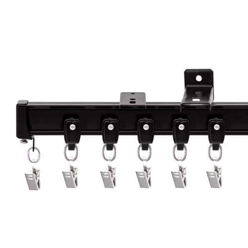 hoeflife Flexible Ceiling Curtain Tracks Ceilings Track for Curtains Aluminum Curtains Track Ceilings MountWall Mount Curtain Rail Ceiling Curtain Rod Sliding Curtain Tracks with Clips Black 9FT - Image 1
