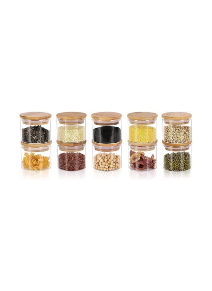 Generic - Set Of Small Cylinder Spice Jars With Air-tight Bamboo Lid -10 Pieces-(200ml) - Image 1