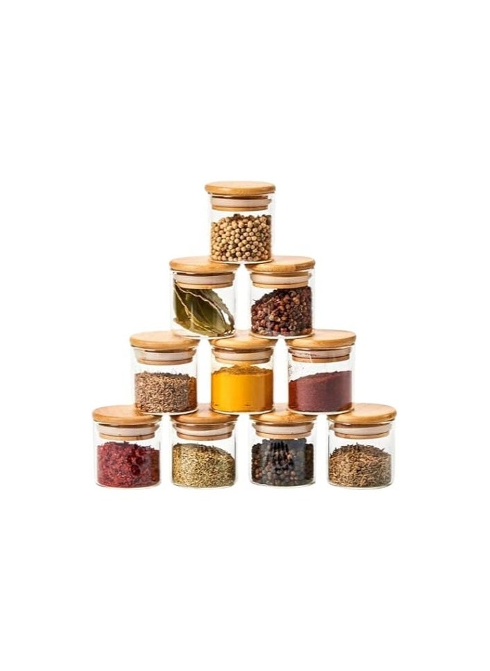 Generic - Set Of Small Cylinder Spice Jars With Air-tight Bamboo Lid -10 Pieces-(200ml) - Image 1