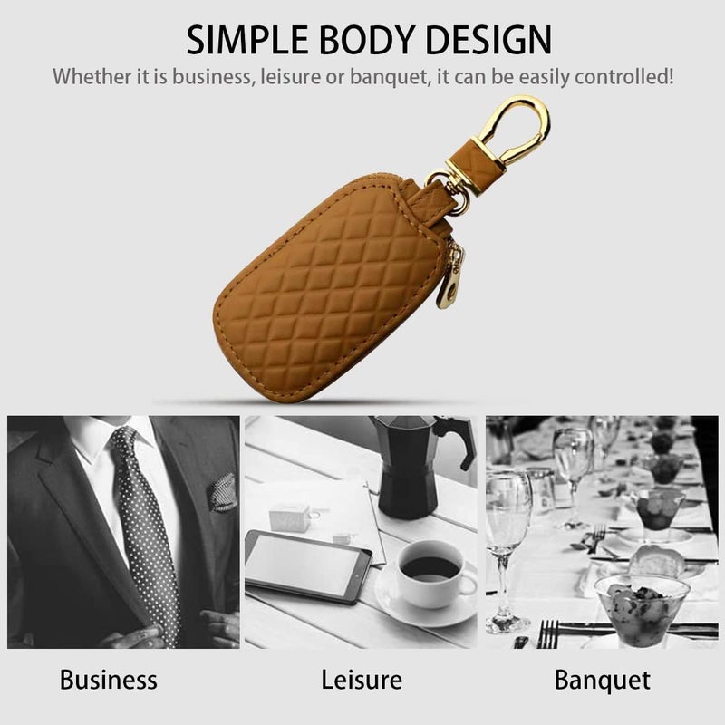 BELOMI Car Key Case, Genuine Leather Remote Key Fob Cover, Universal Vehicle Keyring Zipper Bag - Image 3
