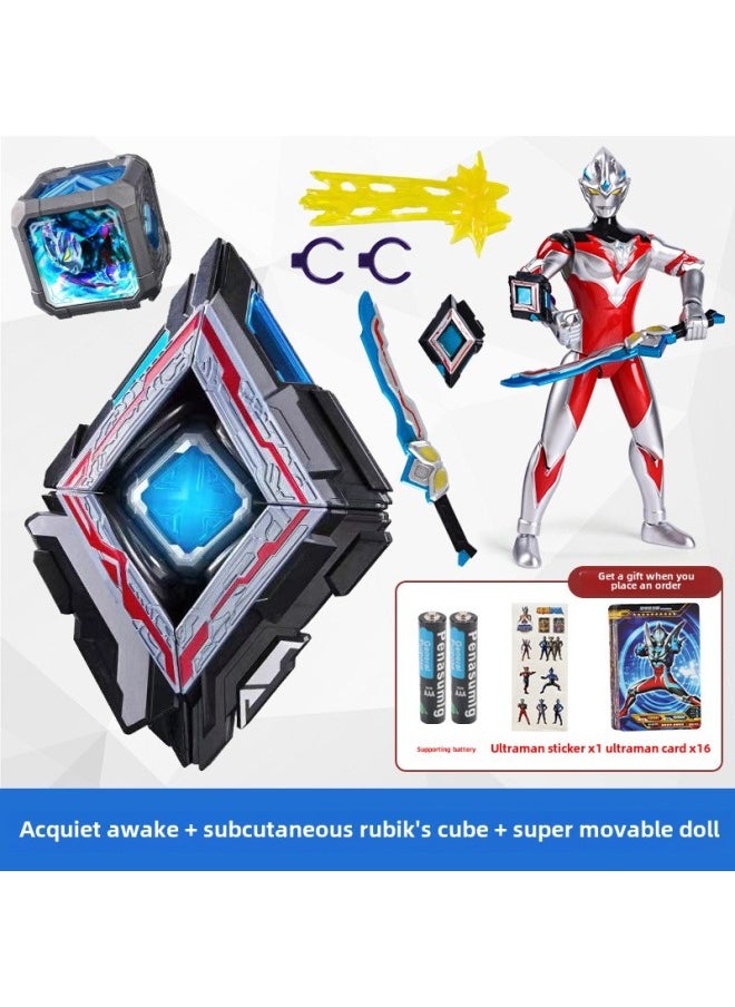 Generic - Ultraman Ultraman Transformer Yak Awakener Rubik's Cube Sublimator Hand Doll Model Children's Toy Set-Color:Subconscious Awake + 3 Rubik's Cube (comes With Card Sticker Battery) - Image 1