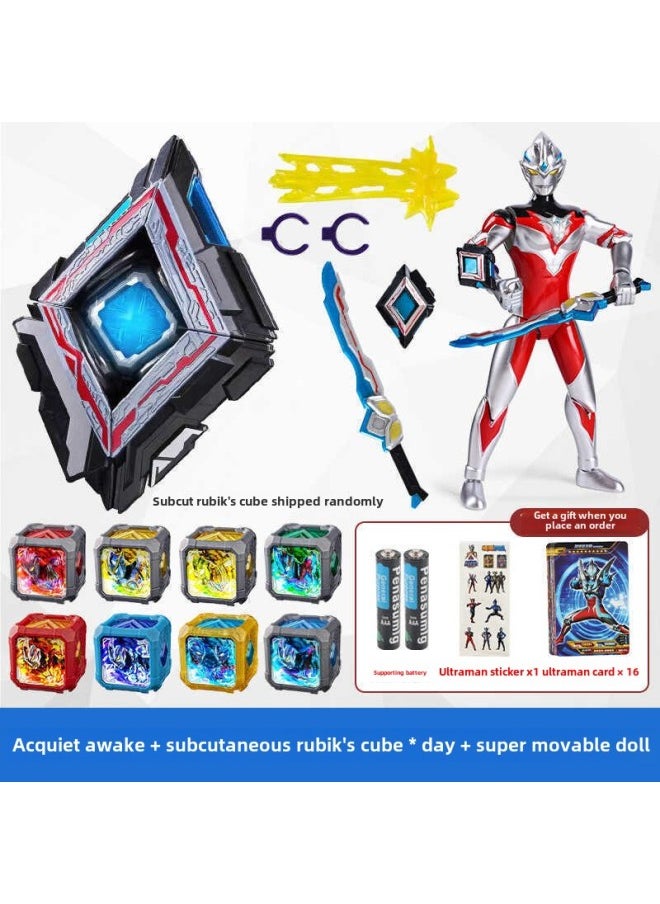 Generic - Ultraman Ultraman Transformer Yak Awakener Rubik's Cube Sublimator Hand Doll Model Children's Toy Set-Color:Subconscious Awake + 3 Rubik's Cube (comes With Card Sticker Battery) - Image 1