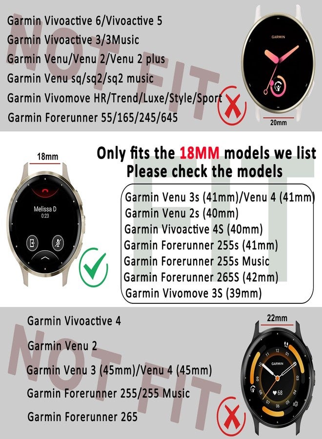 أساور معدنية مقاس 18 مم لساعات Garmin Venu 3S / Venu 2S / Vivoactive 4S / Vivomove 3S / Forerunner 265s، سوار معصم بديل من الفولاذ المقاوم للصدأ سريع الفك لساعات Garmin Forerunner - Image 2