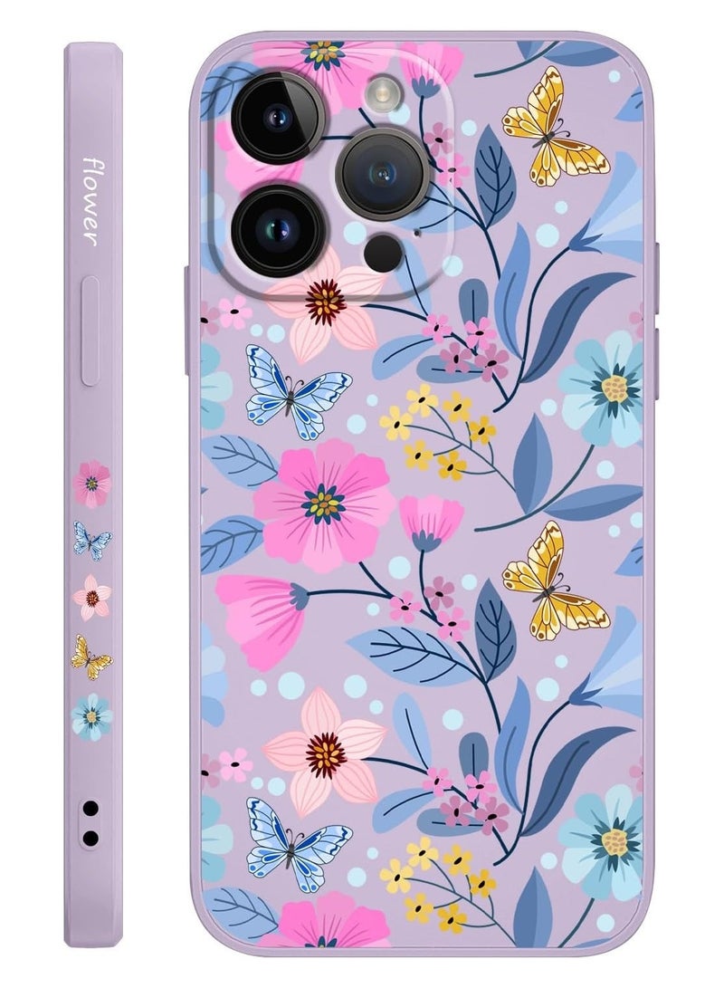 for iPhone 16 Pro Max Case Anti Scratch Microfiber Lining Phone Cover Silicone Ultra Slim Case for iPhone 16 Pro Max 6.9 inch-Flower Purple - Image 1