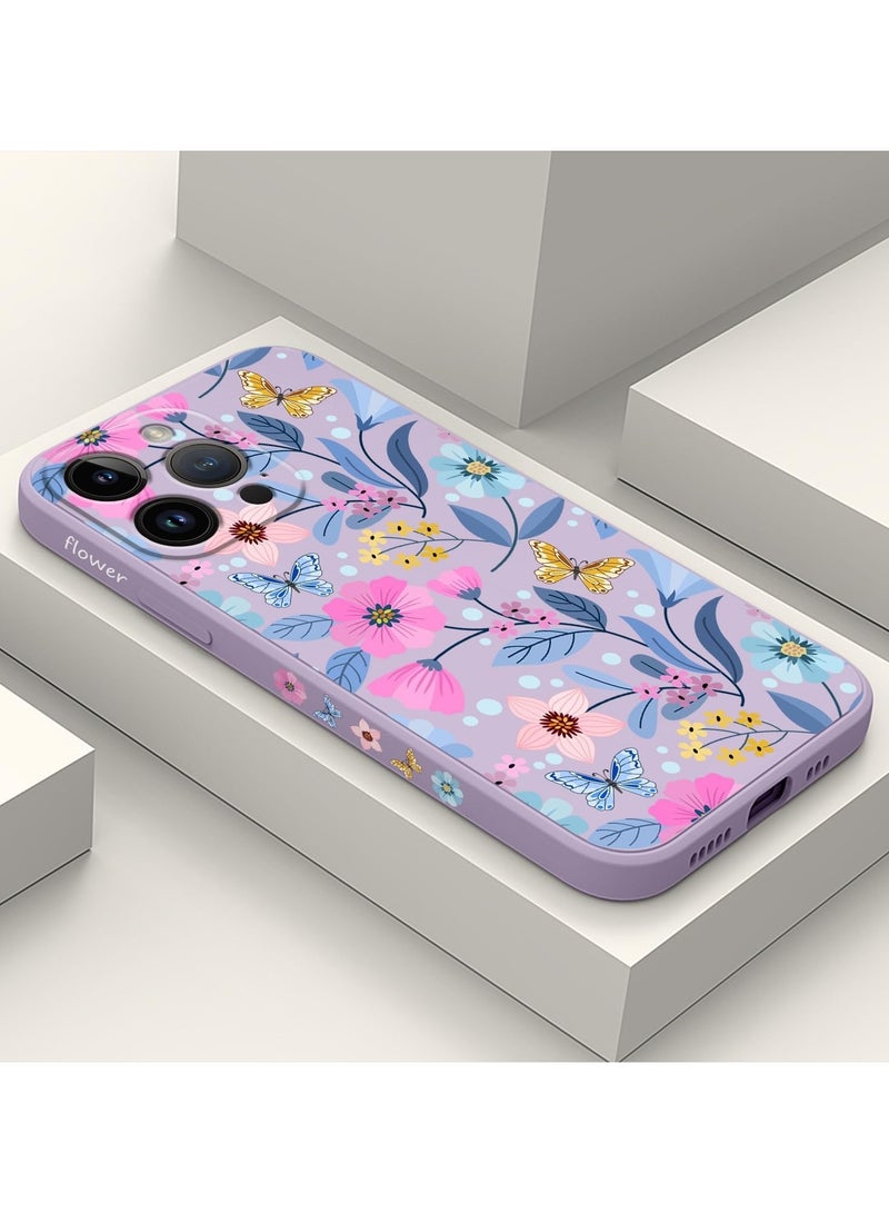 for iPhone 16 Pro Max Case Anti Scratch Microfiber Lining Phone Cover Silicone Ultra Slim Case for iPhone 16 Pro Max 6.9 inch-Flower Purple - Image 2