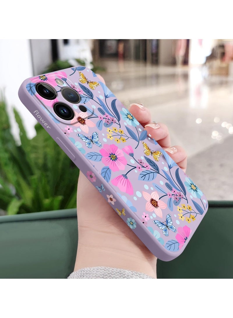 for iPhone 16 Pro Max Case Anti Scratch Microfiber Lining Phone Cover Silicone Ultra Slim Case for iPhone 16 Pro Max 6.9 inch-Flower Purple - Image 3