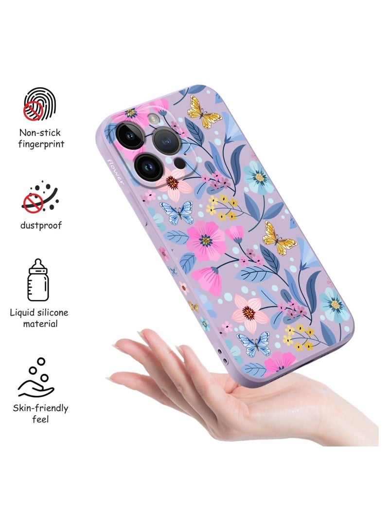 for iPhone 16 Pro Max Case Anti Scratch Microfiber Lining Phone Cover Silicone Ultra Slim Case for iPhone 16 Pro Max 6.9 inch-Flower Purple - Image 5
