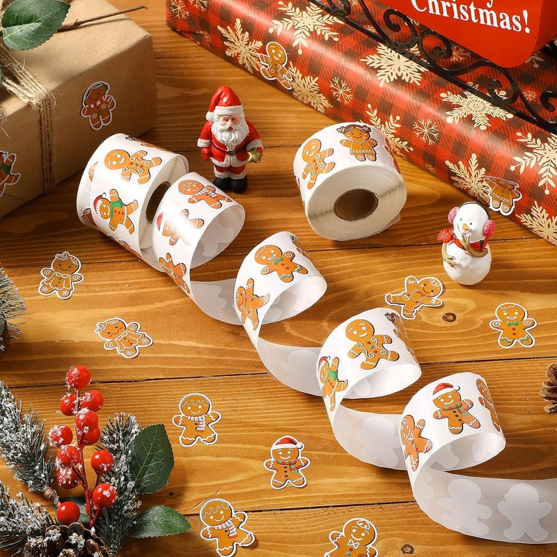 Containlol 1000 Pcs Christmas Roll Stickers 15 Inch Xmas Gingerbread Man Decals Self Adhesive Gingerbread Decorative Seal Stickers for Gift Bags Greeting Cards Winter Holiday Party Supplies - Image 3