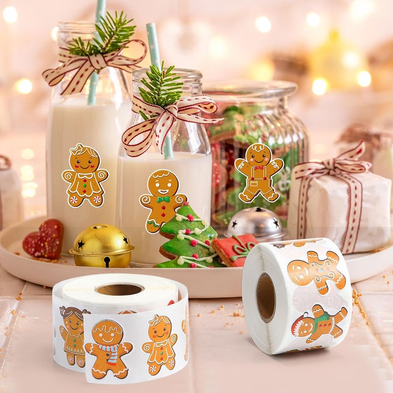 Containlol 1000 Pcs Christmas Roll Stickers 15 Inch Xmas Gingerbread Man Decals Self Adhesive Gingerbread Decorative Seal Stickers for Gift Bags Greeting Cards Winter Holiday Party Supplies - Image 4