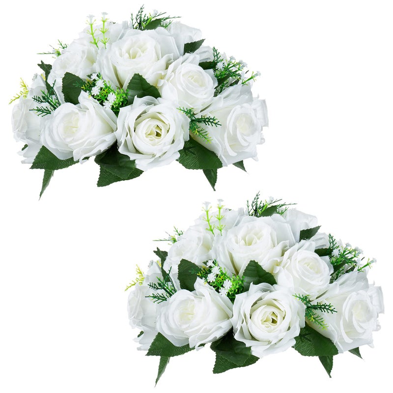 NUPTIO White Flower Centerpieces for Tables Artificial Flower Ball Arrangement for Wedding Party 2 Pcs 95 Inch Diameter Fake Floral Rose for Bridal Shower Decorations - Image 2