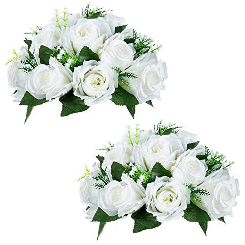 NUPTIO White Flower Centerpieces for Tables Artificial Flower Ball Arrangement for Wedding Party 2 Pcs 95 Inch Diameter Fake Floral Rose for Bridal Shower Decorations - Image 1