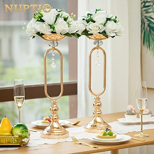 NUPTIO White Flower Centerpieces for Tables Artificial Flower Ball Arrangement for Wedding Party 2 Pcs 95 Inch Diameter Fake Floral Rose for Bridal Shower Decorations - Image 3