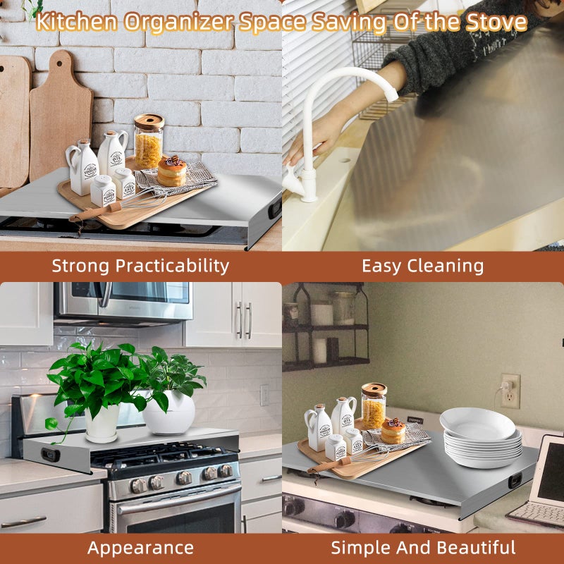 dttbgg Stainless Steel Gas Stove Top Cover, Noodle Board Cooktop Cover, Kitchen Organizer for Gas and Electric Stove Range Expanding Kitchen Space, Large Size 36"x 23.6"x3", Sliver - Image 2