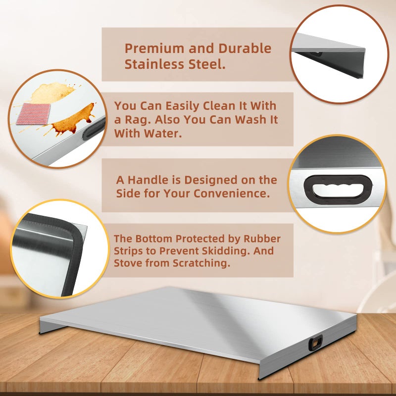 dttbgg Stainless Steel Gas Stove Top Cover, Noodle Board Cooktop Cover, Kitchen Organizer for Gas and Electric Stove Range Expanding Kitchen Space, Large Size 36"x 23.6"x3", Sliver - Image 4