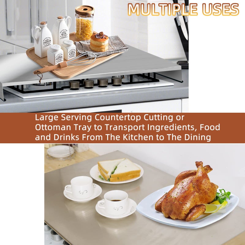 dttbgg Stainless Steel Gas Stove Top Cover, Noodle Board Cooktop Cover, Kitchen Organizer for Gas and Electric Stove Range Expanding Kitchen Space, Large Size 36"x 23.6"x3", Sliver - Image 5