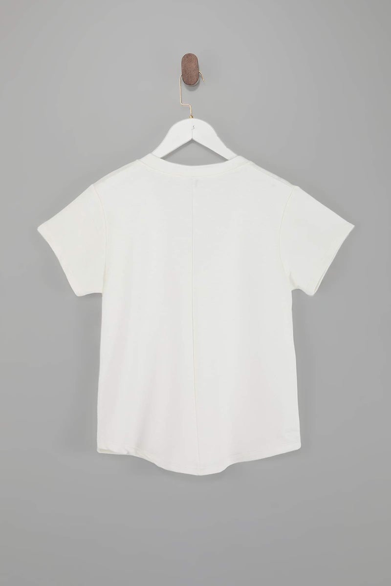 trendyol Ecru V-Neck Regular/Normal Fit Knitted T-Shirt Twoss25Ts00196 - Image 5
