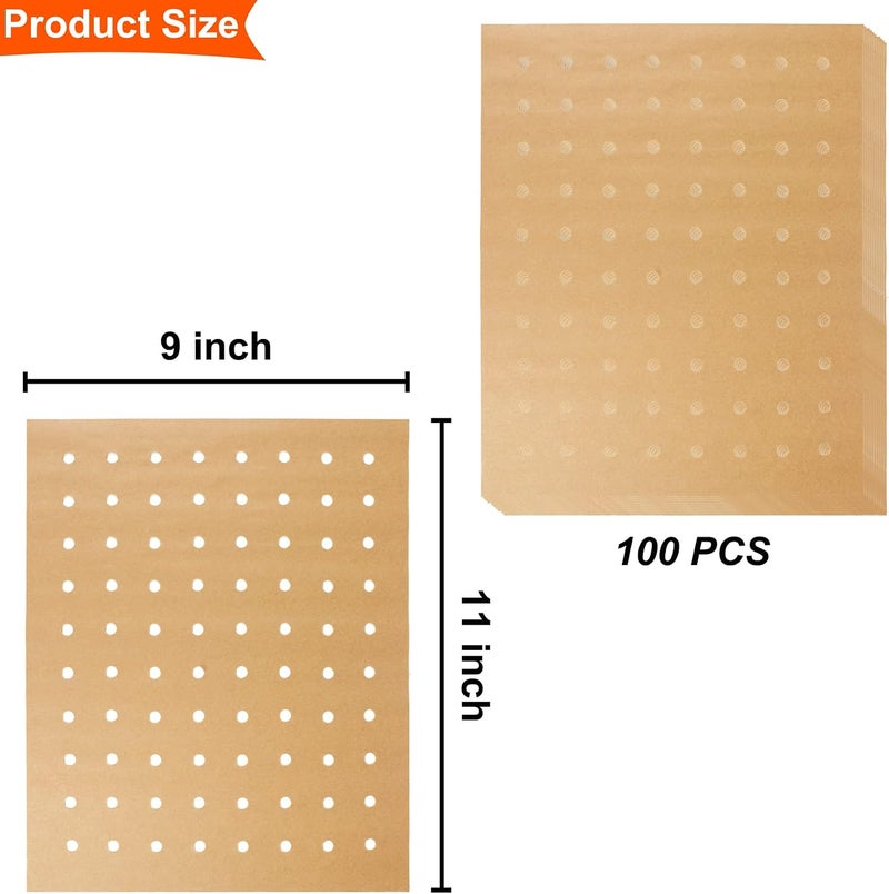 HOFHTD Air Fryer Liners Disposable, Parchment Paper for Baking, 100 Pcs 11 x 9 inch Unbleached Parchment Paper Sheets, Perforated Rectangular Baking Papers, Nonstick Air Fryer Accessories - Image 5