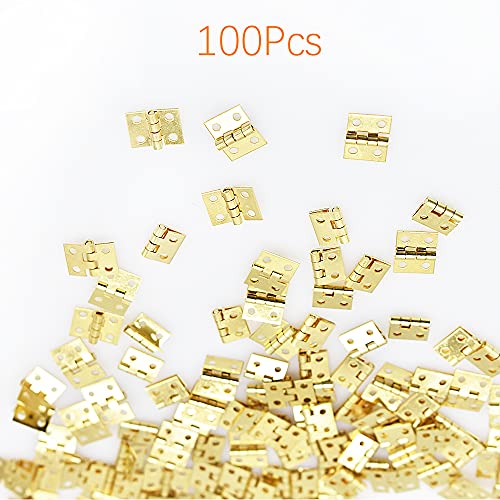 SHRJ 100Pcs Mini Brass Hinges Hardware 10 x 8mm 180 Degree Miniature Furniture Wooden Box Jewelry Chest Box Dollhouse Cabinet DIY Accessories (Gold) - Image 5