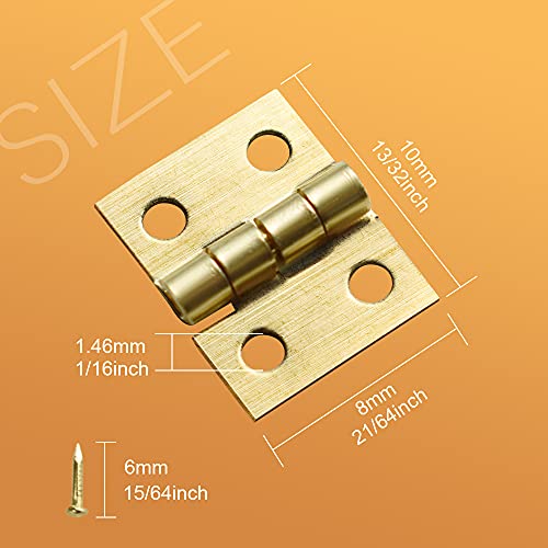 SHRJ 100Pcs Mini Brass Hinges Hardware 10 x 8mm 180 Degree Miniature Furniture Wooden Box Jewelry Chest Box Dollhouse Cabinet DIY Accessories (Gold) - Image 2