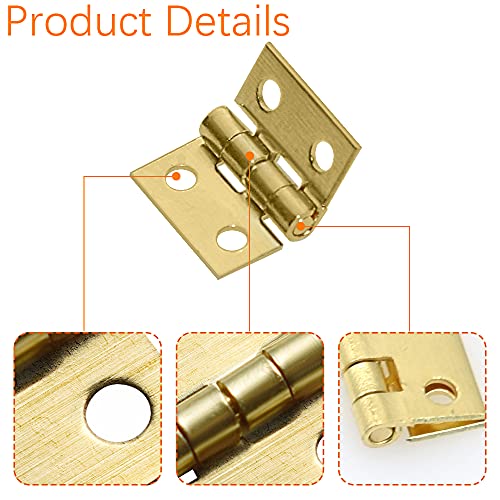 SHRJ 100Pcs Mini Brass Hinges Hardware 10 x 8mm 180 Degree Miniature Furniture Wooden Box Jewelry Chest Box Dollhouse Cabinet DIY Accessories (Gold) - Image 3