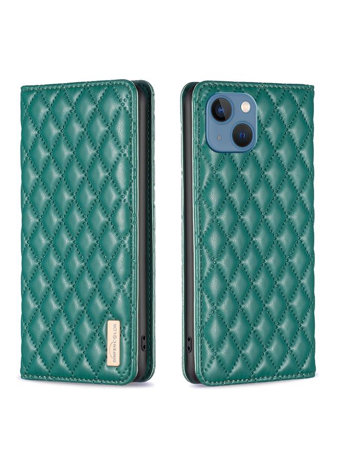 زبون جراب هاتف iPhone 13 من الجلد المغناطيسي بتصميم شبكي ماسي - Image 1