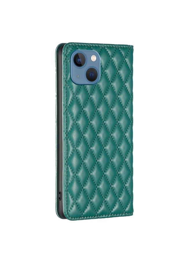 زبون جراب هاتف iPhone 13 من الجلد المغناطيسي بتصميم شبكي ماسي - Image 3