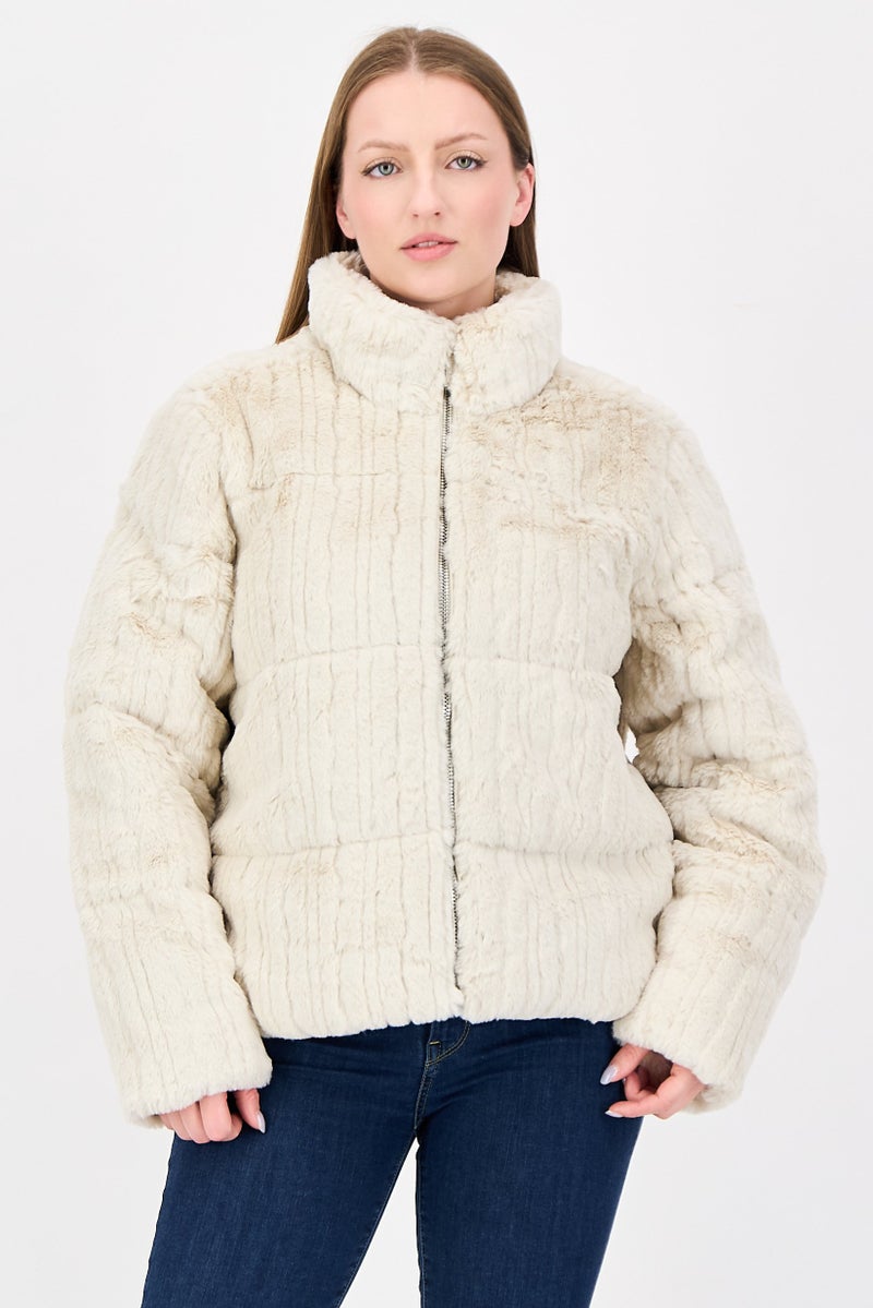 Bearpaw Women Textured Sherpa Jacket, Beige - Image 1