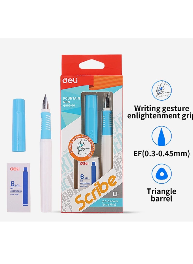 Deli قلم حبر سائل مع خراطيش حبر زرقاء - Image 2