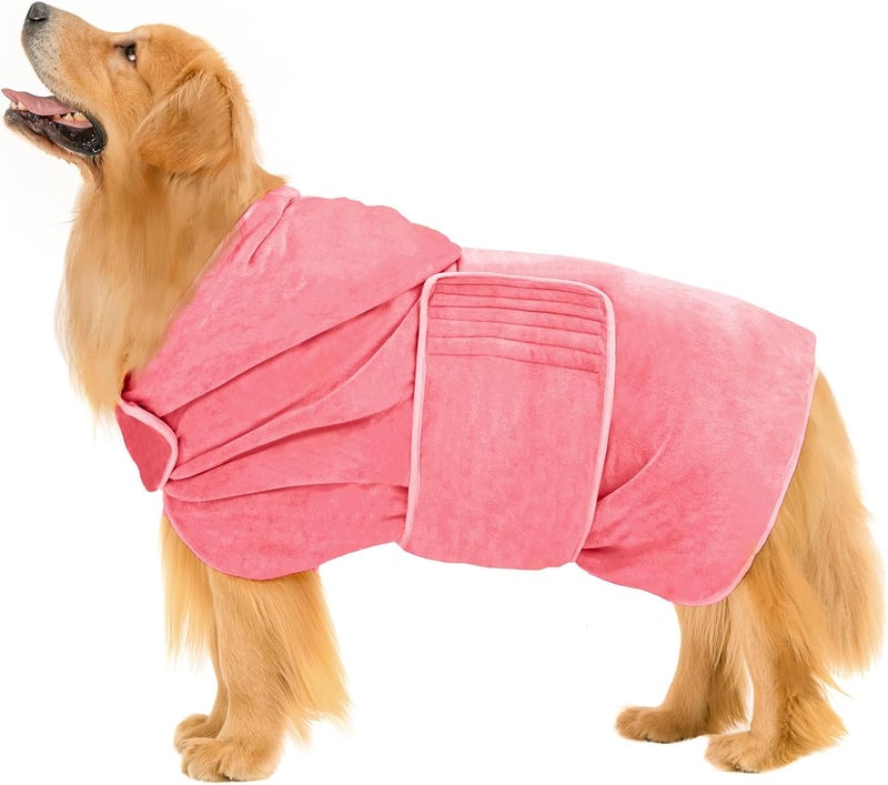 Avont Dog Bathrobe - Super Absorbent Pet Drying Towel Bath Robes After Bath Shower Swim Wet Walk for Puppies -Pink(M) - Image 1
