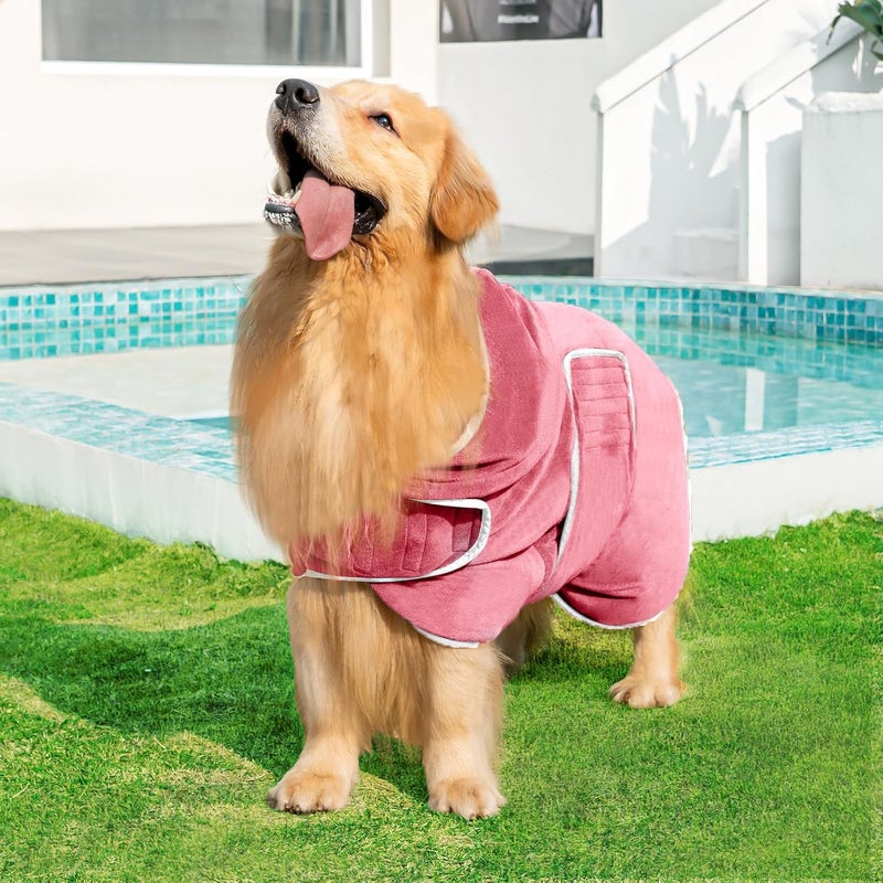 Avont Dog Bathrobe - Super Absorbent Pet Drying Towel Bath Robes After Bath Shower Swim Wet Walk for Puppies -Pink(M) - Image 3